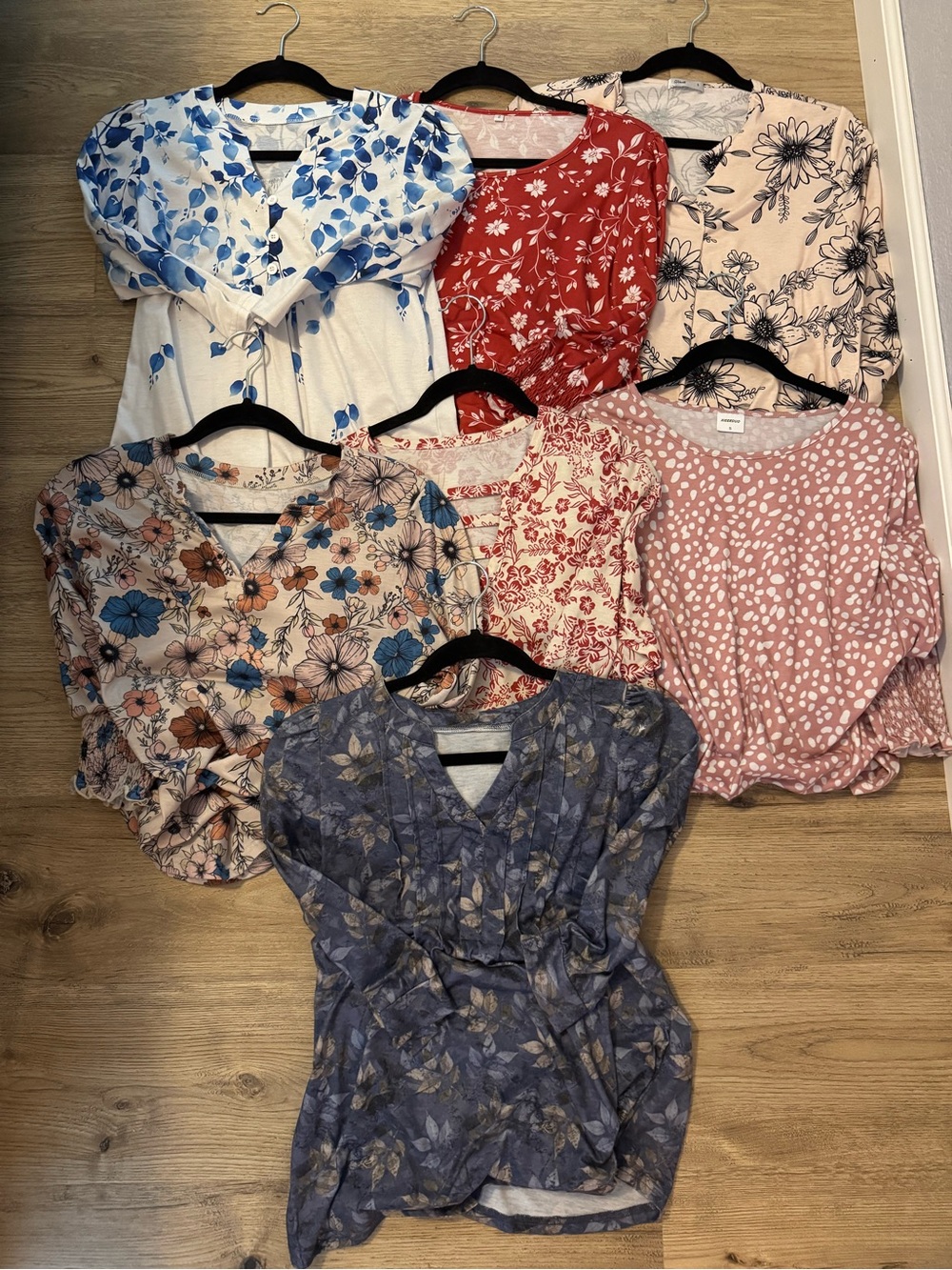 Women’s Floral & Printed Mixed Tops Set - Pink, Red, Blue, Cream. 7 tops for $20